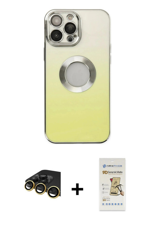 ieg™ iPhone 14 Pro Max Kılıf Kutup Yansıma Özel Seri - Siyah Mat Seramik Nano Ekran Koruyucu + Gold