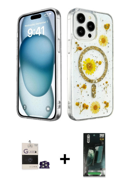 ieg™ iPhone 14 Pro Max Kılıf Kozmos Doku - Şeffaf 360 Full Body Arka Koruyucu + Gümüş Bilvis Titan K