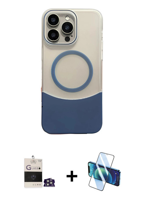 ieg™ iPhone 14 Pro Max Kılıf Kozmos Form Özel Seri - Siyah 3D Antistatik Cam Ekran Koruyucu + Gümüş