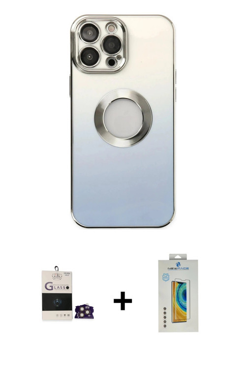 ieg™ iPhone 14 Pro Max Kılıf Kutup Yansıma Özel Seri - Siyah Polymer Nano Ekran Koruyucu + Gold Bilv