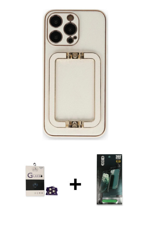 ieg™ iPhone 14 Pro Max Kılıf Kozmos Minimal Prime - Şeffaf 360 Full Body Arka Koruyucu + Gold Bilvis