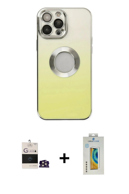 ieg™ iPhone 14 Pro Max Kılıf Kutup Yansıma Özel Seri - Siyah Polymer Nano Ekran Koruyucu + Gold Bilv