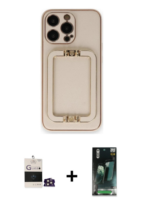 ieg™ iPhone 14 Pro Max Kılıf Kozmos Minimal Prime - Şeffaf 360 Full Body Arka Koruyucu + Gold Bilvis
