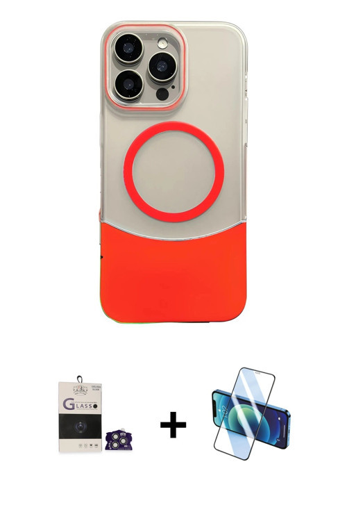 ieg™ iPhone 14 Pro Max Kılıf Kozmos Form Özel Seri - Siyah 3D Antistatik Cam Ekran Koruyucu + Gümüş