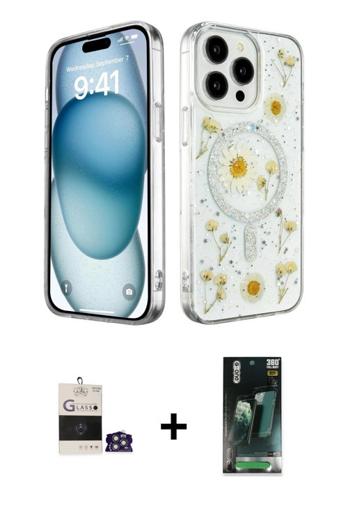ieg™ iPhone 14 Pro Max Kılıf Kozmos Doku - Şeffaf 360 Full Body Arka Koruyucu + Gümüş Bilvis Titan K