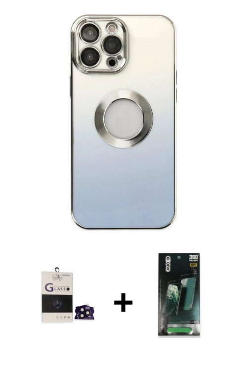 ieg™ iPhone 14 Pro Max Kılıf Kutup Yansıma Özel Seri - Şeffaf 360 Full Body Arka Koruyucu + Siyah Bi