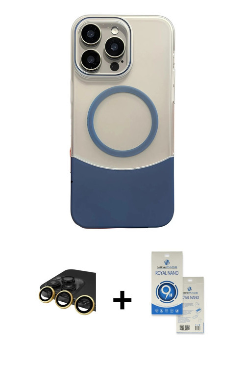 ieg™ iPhone 14 Pro Max Kılıf Kozmos Form Özel Seri - Şeffaf Royal Nano Ekran Koruyucu + Gold Raze Me