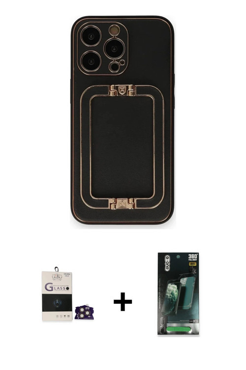 ieg™ iPhone 14 Pro Max Kılıf Kozmos Minimal Prime - Şeffaf 360 Full Body Arka Koruyucu + Gold Bilvis