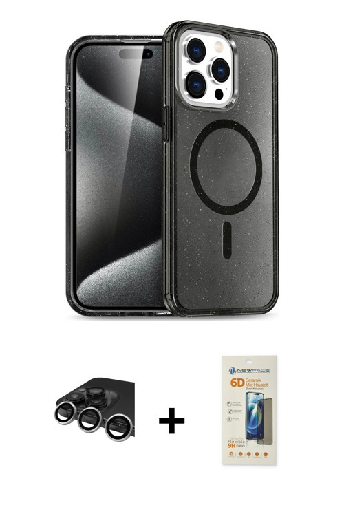 ieg™ iPhone 14 Pro Max Kılıf Nova Asil Prime - Siyah 6D Mat Seramik Hayalet Nano Ekran Koruyucu + Gü