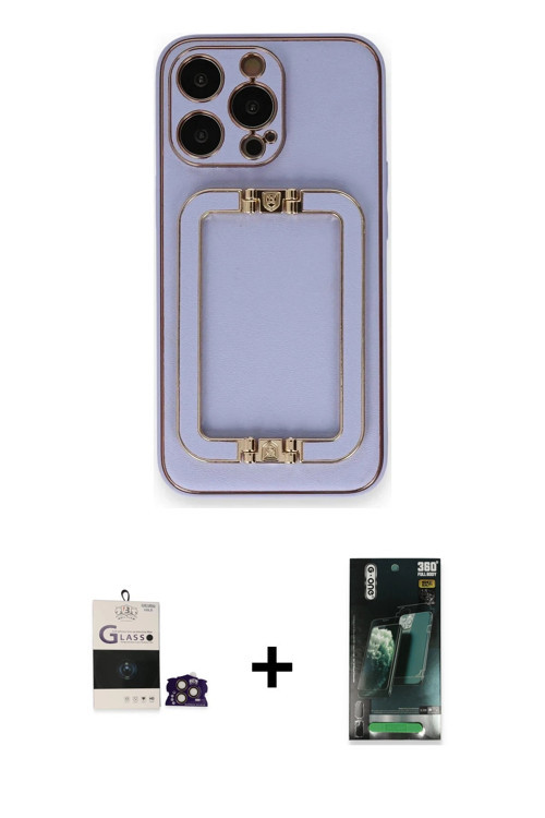 ieg™ iPhone 14 Pro Max Kılıf Kozmos Minimal Prime - Şeffaf 360 Full Body Arka Koruyucu + Gold Bilvis
