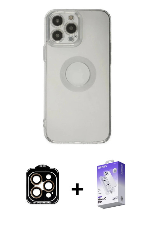 ieg™ iPhone 14 Pro Max Kılıf Kutup Klasik - Siyah Bilvis 5in1 3D Magic Cam Ekran Koruyucu + Turuncu
