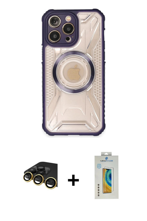 ieg™ iPhone 14 Pro Max Kılıf Kutup Modern - Siyah Polymer Nano Ekran Koruyucu + Gold Raze Metal Kame