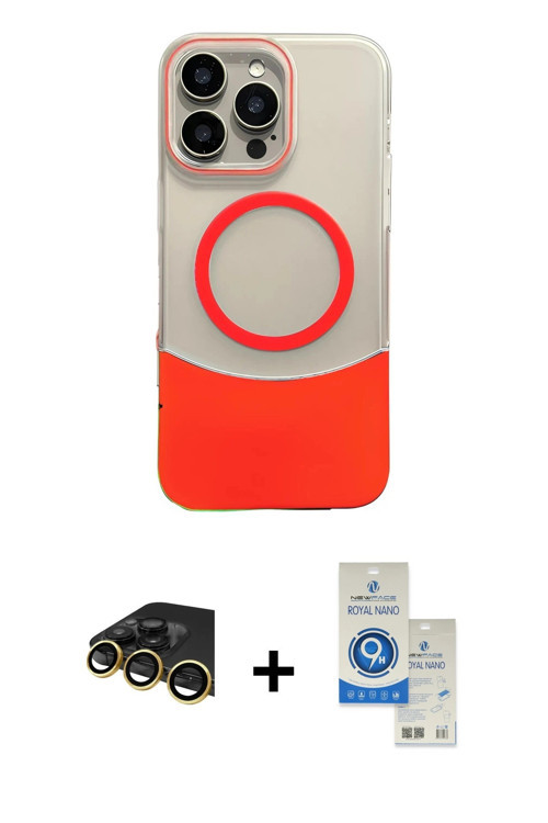 ieg™ iPhone 14 Pro Max Kılıf Kozmos Form Özel Seri - Şeffaf Royal Nano Ekran Koruyucu + Gold Raze Me