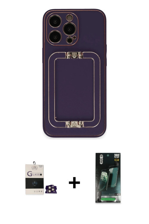 ieg™ iPhone 14 Pro Max Kılıf Kozmos Minimal Prime - Şeffaf 360 Full Body Arka Koruyucu + Gold Bilvis