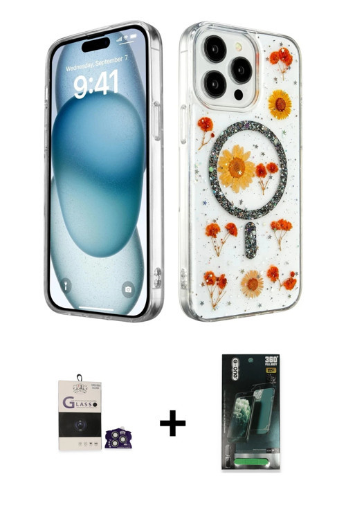 ieg™ iPhone 14 Pro Max Kılıf Kozmos Doku - Şeffaf 360 Full Body Arka Koruyucu + Gümüş Bilvis Titan K