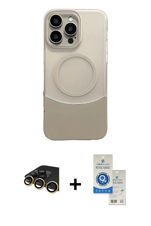 ieg™ iPhone 14 Pro Max Kılıf Kozmos Form Özel Seri - Şeffaf Royal Nano Ekran Koruyucu + Gold Raze Me