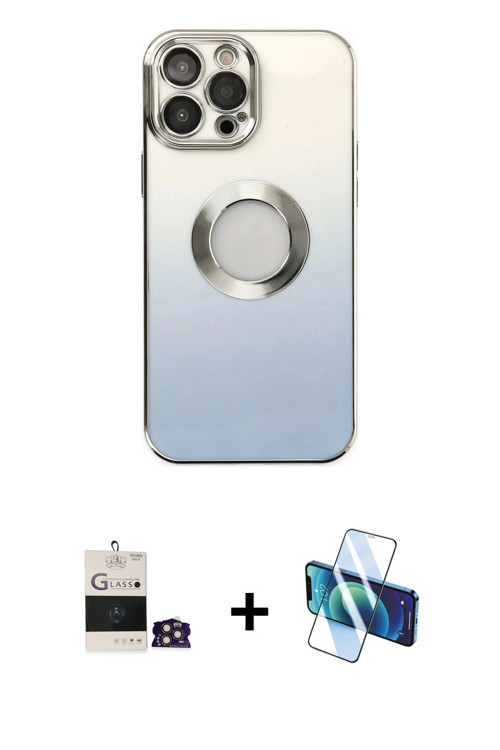 ieg™ iPhone 14 Pro Max Kılıf Kutup Yansıma Özel Seri - Siyah 3D Antistatik Cam Ekran Koruyucu + Gold