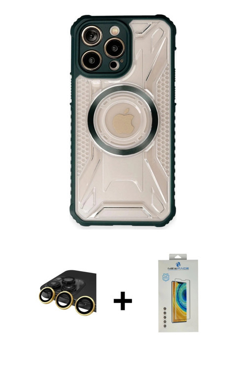 ieg™ iPhone 14 Pro Max Kılıf Kutup Modern - Siyah Polymer Nano Ekran Koruyucu + Gold Raze Metal Kame