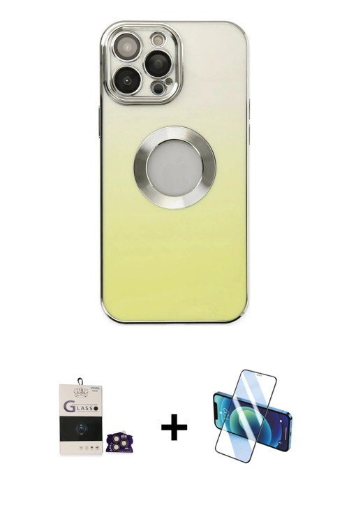 ieg™ iPhone 14 Pro Max Kılıf Kutup Yansıma Özel Seri - Siyah 3D Antistatik Cam Ekran Koruyucu + Gold