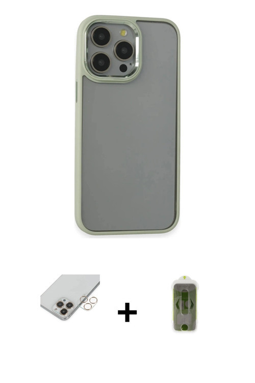 ieg™ iPhone 14 Pro Max Kılıf Nova Işık Serisi - Siyah Joko Magic 5D Hayalet Cam + Gold Band Metal Ka