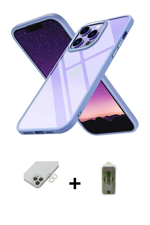 ieg™ iPhone 14 Pro Max Kılıf Nova Işık Serisi - Siyah Joko Magic 5D Hayalet Cam + Gold Band Metal Ka
