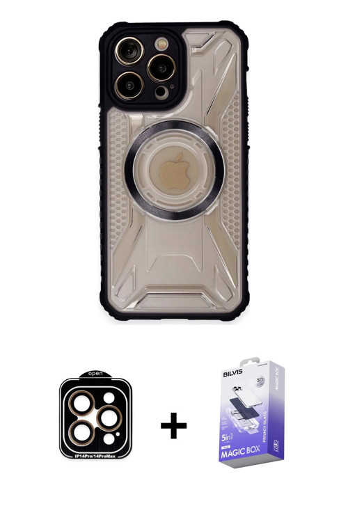 ieg™ iPhone 14 Pro Max Kılıf Kutup Modern - Siyah Bilvis 5in1 5D Magic Hayalet Cam Ekran Koruyucu +