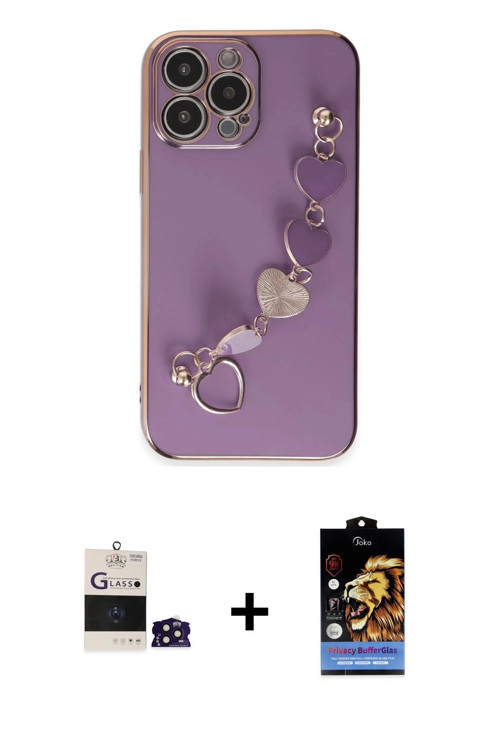 ieg™ iPhone 14 Pro Max Kılıf Nova Işık Prime - Siyah Buffer Hayalet Cam Ekran Koruyucu + Derin Mor B