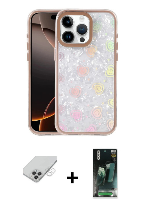 ieg™ iPhone 14 Pro Max Kılıf Odak Prime - Şeffaf 360 Full Body Arka Koruyucu + Gümüş Band Metal Kame