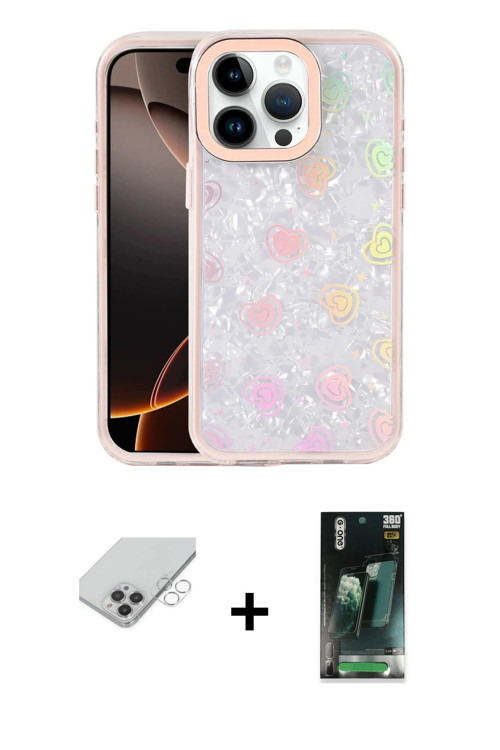 ieg™ iPhone 14 Pro Max Kılıf Odak Prime - Şeffaf 360 Full Body Arka Koruyucu + Gümüş Band Metal Kame