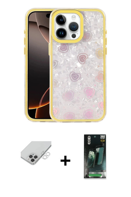 ieg™ iPhone 14 Pro Max Kılıf Odak Prime - Şeffaf 360 Full Body Arka Koruyucu + Gümüş Band Metal Kame