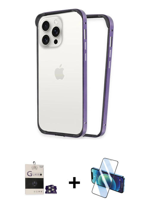 ieg™ iPhone 14 Pro Max Kılıf Pusula Asil Koleksiyonu - Siyah 3D Antistatik Cam Ekran Koruyucu + Gümü