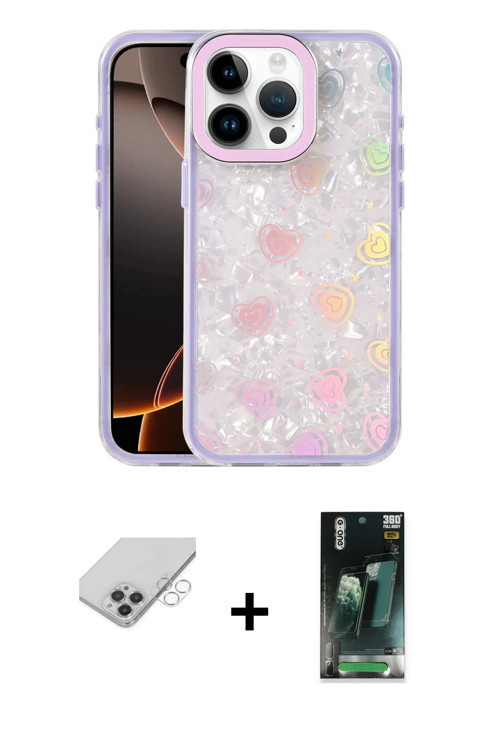 ieg™ iPhone 14 Pro Max Kılıf Odak Prime - Şeffaf 360 Full Body Arka Koruyucu + Gümüş Band Metal Kame