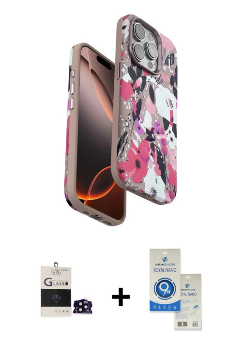 ieg™ iPhone 14 Pro Max Kılıf Siluet Doku - Şeffaf Royal Nano Ekran Koruyucu + Siyah Bilvis Titan Kam