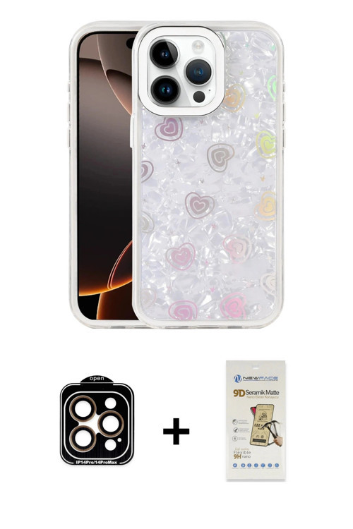 ieg™ iPhone 14 Pro Max Kılıf Odak Prime - Siyah Mat Seramik Nano Ekran Koruyucu + Turuncu PVD Metal