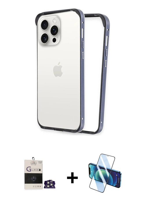 ieg™ iPhone 14 Pro Max Kılıf Pusula Asil Koleksiyonu - Siyah 3D Antistatik Cam Ekran Koruyucu + Gümü