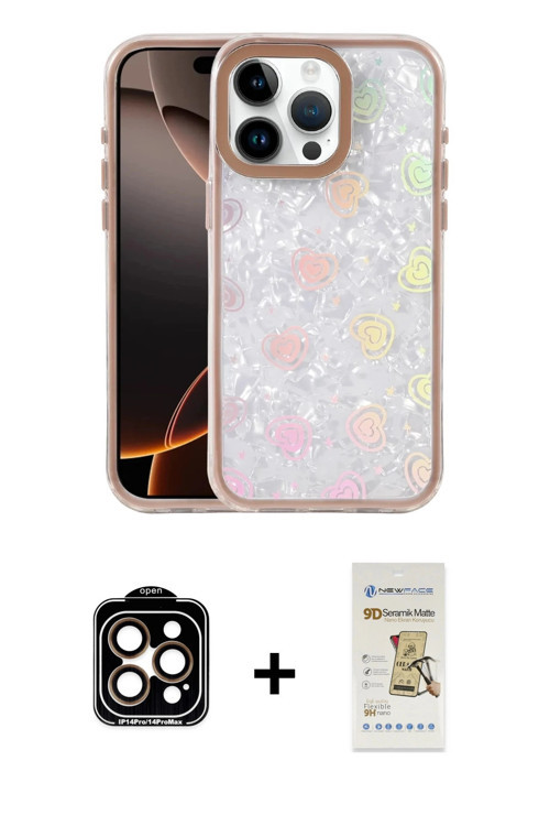 ieg™ iPhone 14 Pro Max Kılıf Odak Prime - Siyah Mat Seramik Nano Ekran Koruyucu + Turuncu PVD Metal