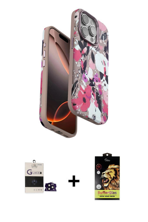 ieg™ iPhone 14 Pro Max Kılıf Siluet Doku - Siyah Buffer Cam Ekran Koruyucu + Siyah Bilvis Titan Kame