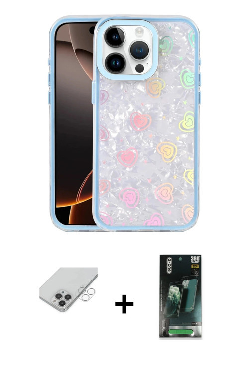 ieg™ iPhone 14 Pro Max Kılıf Odak Prime - Şeffaf 360 Full Body Arka Koruyucu + Gümüş Band Metal Kame