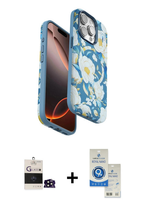 ieg™ iPhone 14 Pro Max Kılıf Siluet Doku - Şeffaf Royal Nano Ekran Koruyucu + Siyah Bilvis Titan Kam