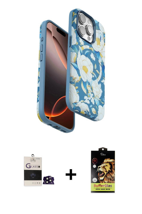 ieg™ iPhone 14 Pro Max Kılıf Siluet Doku - Siyah Buffer Cam Ekran Koruyucu + Siyah Bilvis Titan Kame