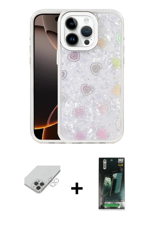 ieg™ iPhone 14 Pro Max Kılıf Odak Prime - Şeffaf 360 Full Body Arka Koruyucu + Gümüş Band Metal Kame