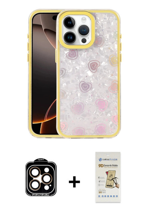 ieg™ iPhone 14 Pro Max Kılıf Odak Prime - Siyah Mat Seramik Nano Ekran Koruyucu + Turuncu PVD Metal