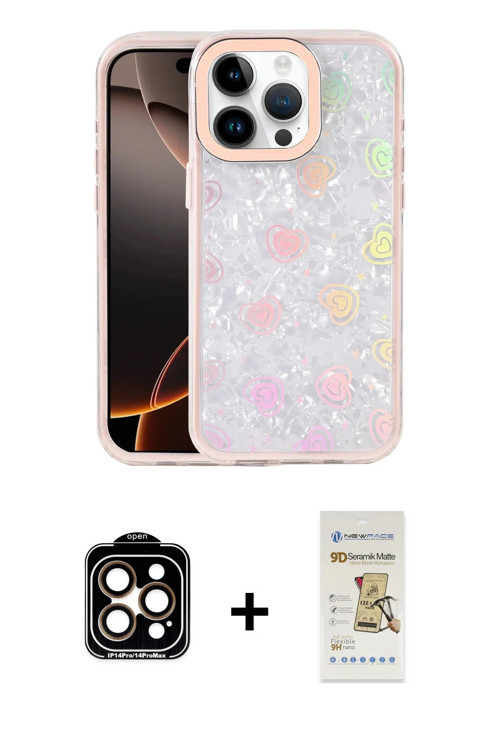 ieg™ iPhone 14 Pro Max Kılıf Odak Prime - Siyah Mat Seramik Nano Ekran Koruyucu + Turuncu PVD Metal