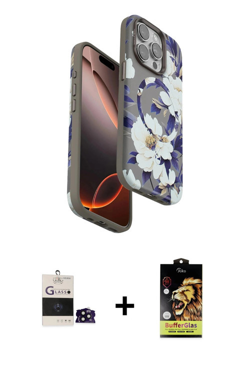 ieg™ iPhone 14 Pro Max Kılıf Siluet Doku - Siyah Buffer Cam Ekran Koruyucu + Siyah Bilvis Titan Kame