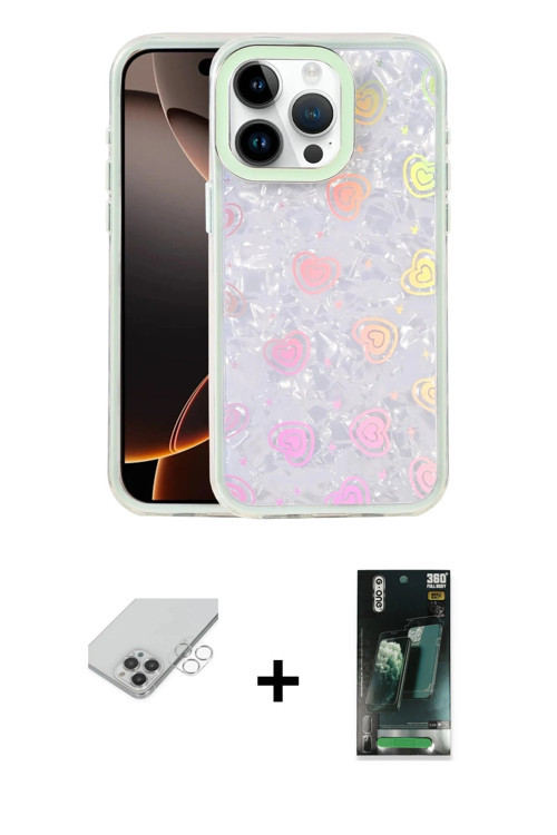 ieg™ iPhone 14 Pro Max Kılıf Odak Prime - Şeffaf 360 Full Body Arka Koruyucu + Gümüş Band Metal Kame