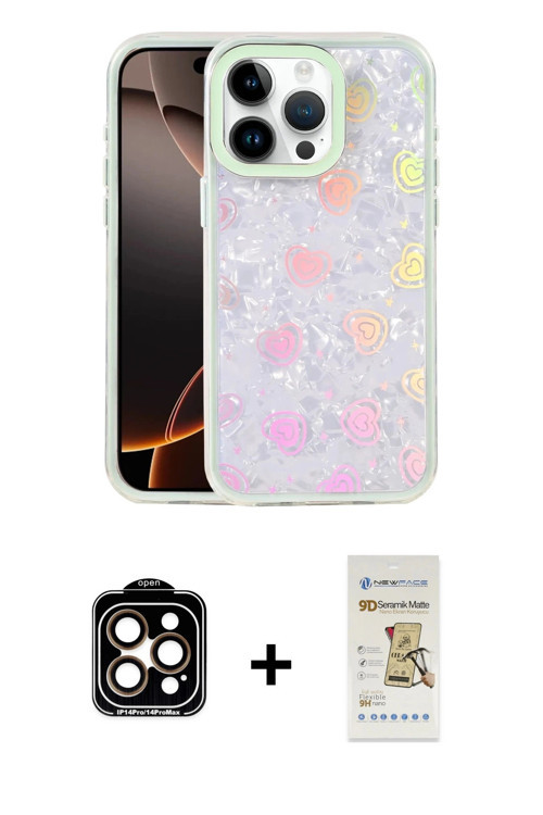 ieg™ iPhone 14 Pro Max Kılıf Odak Prime - Siyah Mat Seramik Nano Ekran Koruyucu + Turuncu PVD Metal