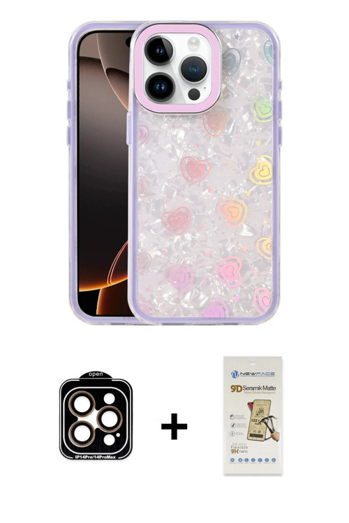 ieg™ iPhone 14 Pro Max Kılıf Odak Prime - Siyah Mat Seramik Nano Ekran Koruyucu + Turuncu PVD Metal