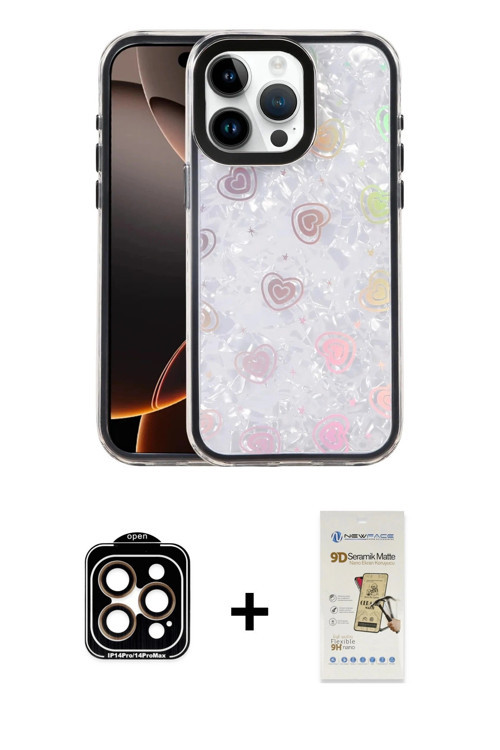 ieg™ iPhone 14 Pro Max Kılıf Odak Prime - Siyah Mat Seramik Nano Ekran Koruyucu + Turuncu PVD Metal
