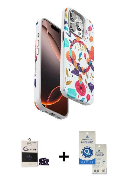 ieg™ iPhone 14 Pro Max Kılıf Siluet Doku - Şeffaf Royal Nano Ekran Koruyucu + Siyah Bilvis Titan Kam