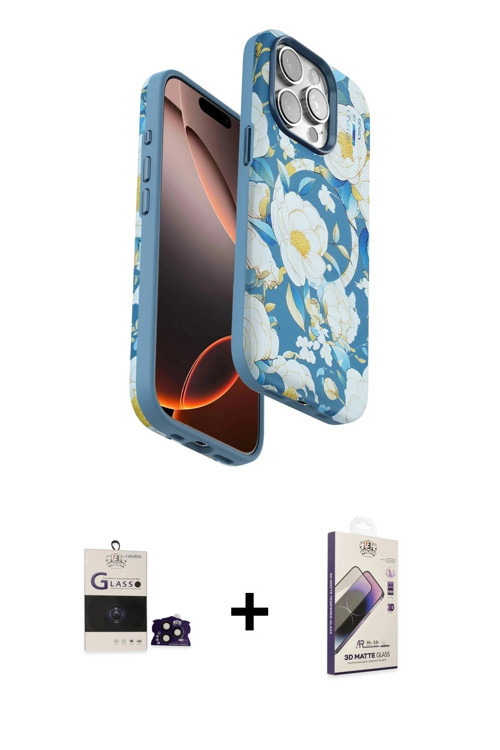 ieg™ iPhone 14 Pro Max Kılıf Siluet Doku - Siyah Bilvis 3D Mat Cam Ekran Koruyucu + Siyah Bilvis Tit